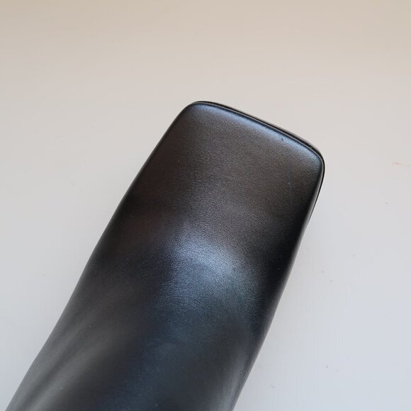 Black Square Toe Real Leather Block Heel Booties - Picture 9 of 10